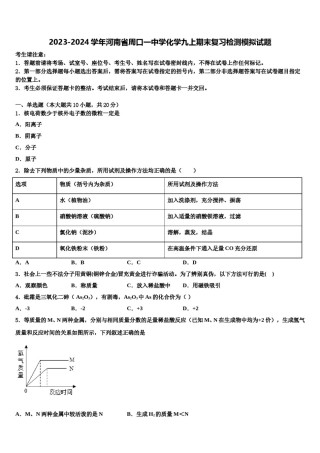 2023-2024学年河南省周口一中学化学九上期末复习检测模拟试题含解析.doc