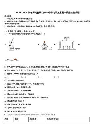 2023-2024学年河南省周口市一中学化学九上期末质量检测试题含解析.doc
