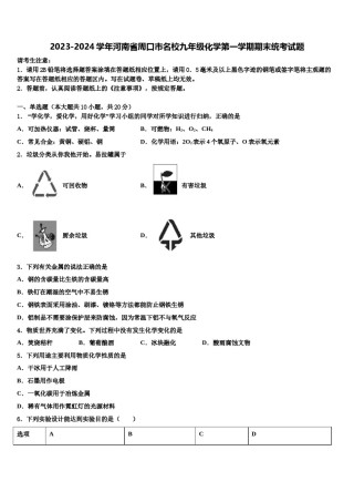 2023-2024学年河南省周口市名校九年级化学第一学期期末统考试题含解析.doc