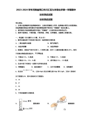 2023-2024学年河南省周口市川汇区九年级化学第一学期期中达标测试试题含解析.doc