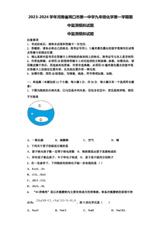 2023-2024学年河南省周口市第一中学九年级化学第一学期期中监测模拟试题含解析.doc