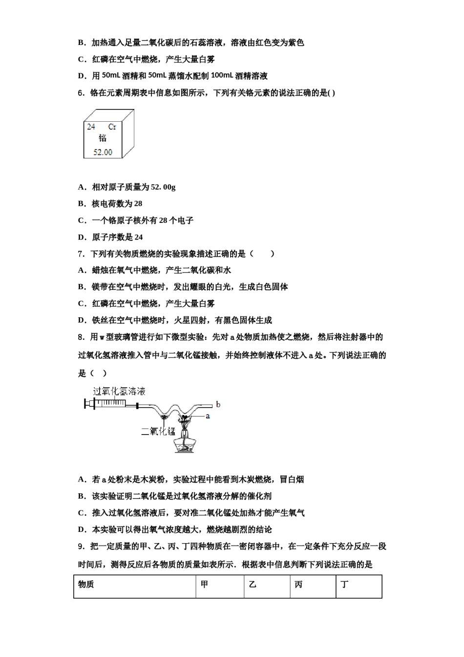 2023-2024学年河南省周口市第十初级中学化学九年级第一学期期中考试模拟试题含解析.doc_第2页