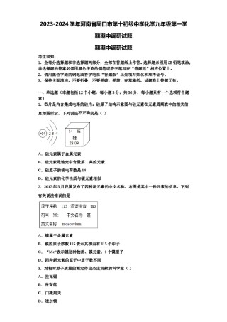 2023-2024学年河南省周口市第十初级中学化学九年级第一学期期中调研试题含解析.doc