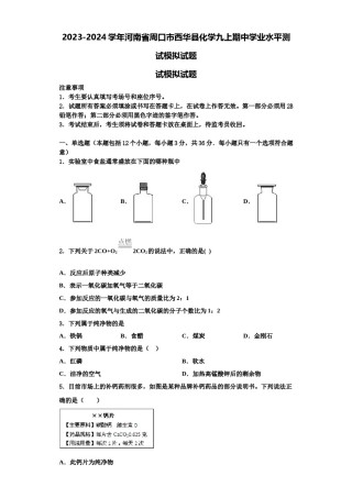 2023-2024学年河南省周口市西华县化学九上期中学业水平测试模拟试题含解析.doc