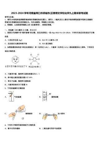 2023-2024学年河南省周口市项城市(正泰博文学校化学九上期末联考试题含解析.doc