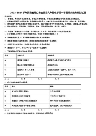 2023-2024学年河南省周口市鹿邑县九年级化学第一学期期末统考模拟试题含解析.doc