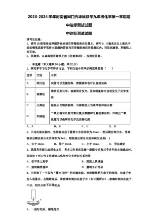 2023-2024学年河南省周口西华县联考九年级化学第一学期期中达标测试试题含解析.doc
