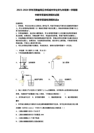 2023-2024学年河南省商丘市柘城中学化学九年级第一学期期中教学质量检测模拟试题含解析.doc