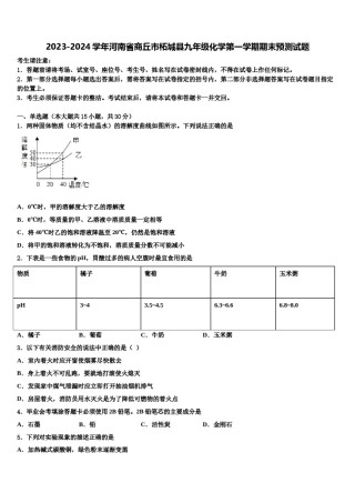 2023-2024学年河南省商丘市柘城县九年级化学第一学期期末预测试题含解析.doc