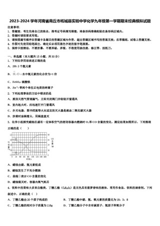 2023-2024学年河南省商丘市柘城县实验中学化学九年级第一学期期末经典模拟试题含解析.doc