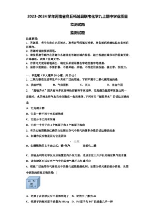 2023-2024学年河南省商丘柘城县联考化学九上期中学业质量监测试题含解析.doc