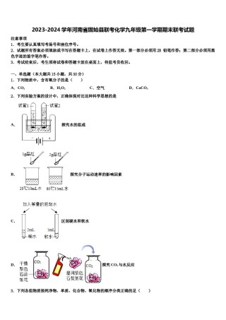 2023-2024学年河南省固始县联考化学九年级第一学期期末联考试题含解析.doc