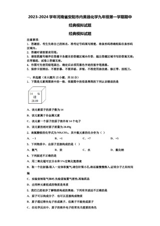 2023-2024学年河南省安阳市内黄县化学九年级第一学期期中经典模拟试题含解析.doc