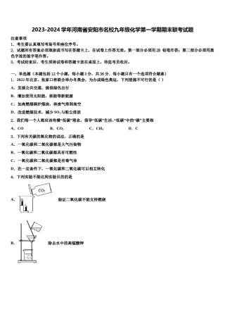 2023-2024学年河南省安阳市名校九年级化学第一学期期末联考试题含解析.doc