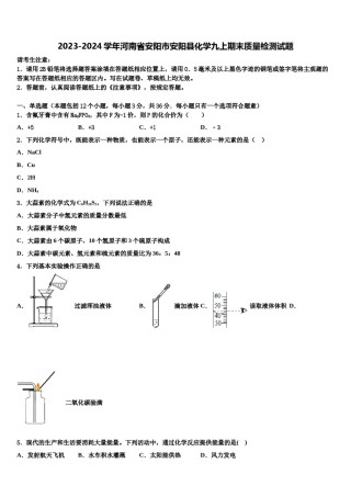 2023-2024学年河南省安阳市安阳县化学九上期末质量检测试题含解析.doc