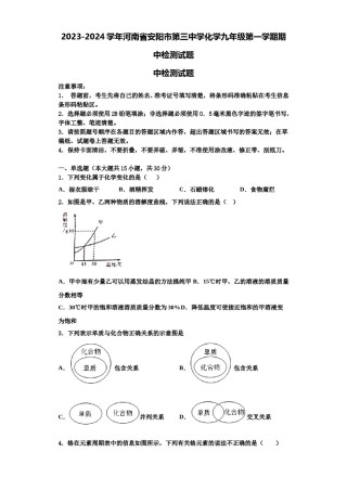 2023-2024学年河南省安阳市第三中学化学九年级第一学期期中检测试题含解析.doc