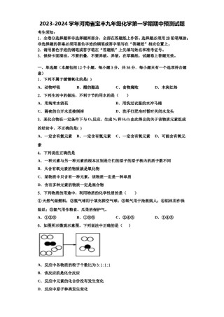 2023-2024学年河南省宝丰九年级化学第一学期期中预测试题含解析.doc