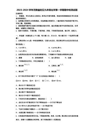2023-2024学年河南省封丘九年级化学第一学期期中检测试题含解析.doc