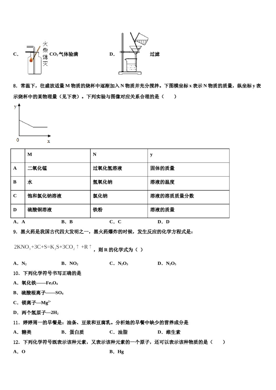2023-2024学年河南省封丘化学九上期末学业水平测试试题含解析.doc_第3页