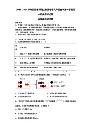 2023-2024学年河南省师范大附属中学九年级化学第一学期期中经典模拟试题含解析.doc