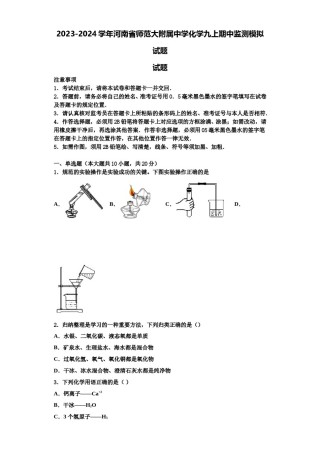 2023-2024学年河南省师范大附属中学化学九上期中监测模拟试题含解析.doc