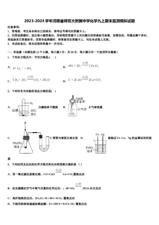 2023-2024学年河南省师范大附属中学化学九上期末监测模拟试题含解析.doc