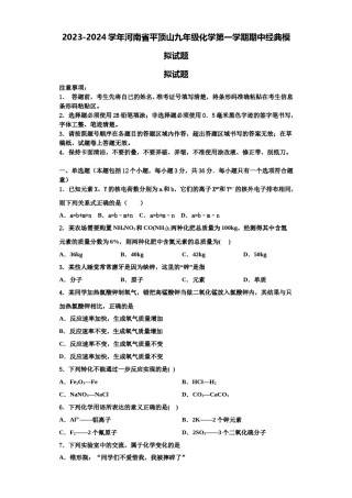 2023-2024学年河南省平顶山九年级化学第一学期期中经典模拟试题含解析.doc