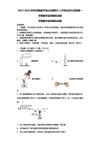 2023-2024学年河南省平顶山市第四十二中学化学九年级第一学期期中监测模拟试题含解析.doc