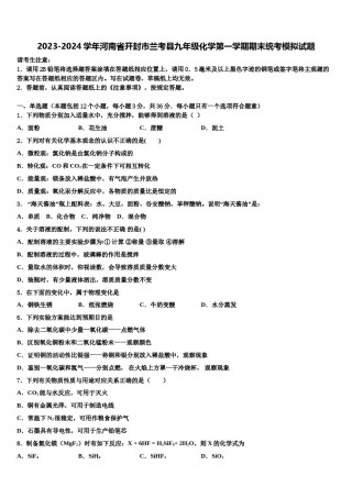 2023-2024学年河南省开封市兰考县九年级化学第一学期期末统考模拟试题含解析.doc
