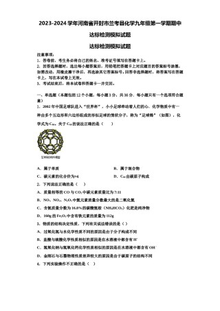 2023-2024学年河南省开封市兰考县化学九年级第一学期期中达标检测模拟试题含解析.doc