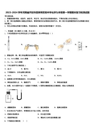 2023-2024学年河南省开封市田家炳实验中学化学九年级第一学期期末复习检测试题含解析.doc