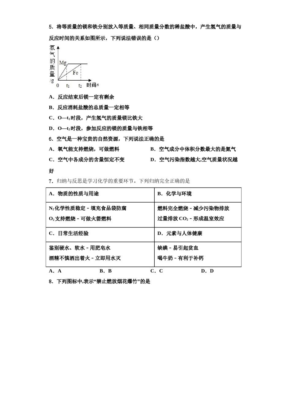 2023-2024学年河南省开封市第十中学化学九上期中经典试题含解析.doc_第2页