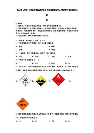 2023-2024学年河南省新乡市原阳县化学九上期中经典模拟试题含解析.doc