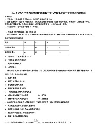 2023-2024学年河南省新乡市第七中学九年级化学第一学期期末预测试题含解析.doc