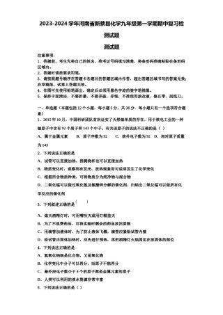 2023-2024学年河南省新蔡县化学九年级第一学期期中复习检测试题含解析.doc