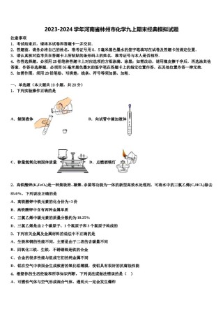 2023-2024学年河南省林州市化学九上期末经典模拟试题含解析.doc