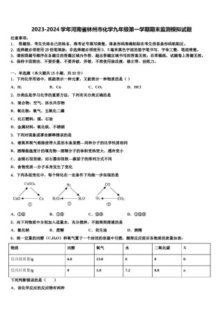 2023-2024学年河南省林州市化学九年级第一学期期末监测模拟试题含解析.doc