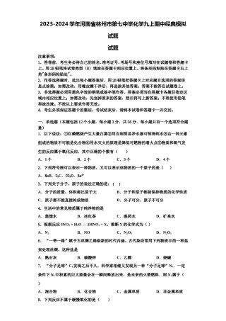 2023-2024学年河南省林州市第七中学化学九上期中经典模拟试题含解析.doc