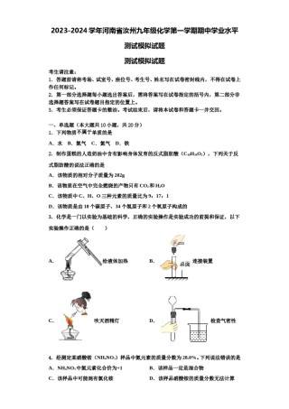 2023-2024学年河南省汝州九年级化学第一学期期中学业水平测试模拟试题含解析.doc