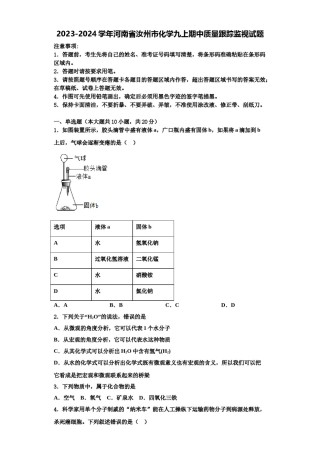 2023-2024学年河南省汝州市化学九上期中质量跟踪监视试题含解析.doc