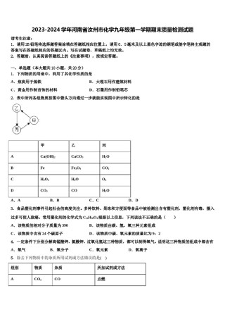 2023-2024学年河南省汝州市化学九年级第一学期期末质量检测试题含解析.doc