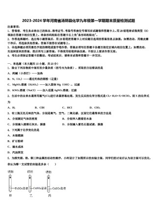 2023-2024学年河南省汤阴县化学九年级第一学期期末质量检测试题含解析.doc