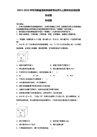 2023-2024学年河南省洛阳嵩县联考化学九上期中综合测试模拟试题含解析.doc