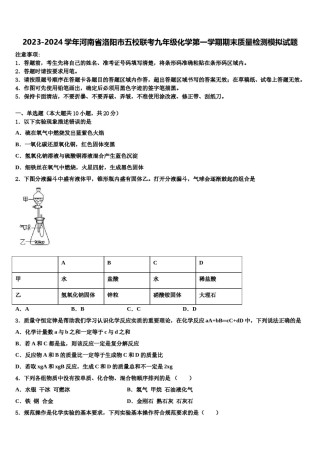 2023-2024学年河南省洛阳市五校联考九年级化学第一学期期末质量检测模拟试题含解析.doc