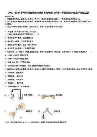 2023-2024学年河南省洛阳市偃师市九年级化学第一学期期末学业水平测试试题含解析.doc