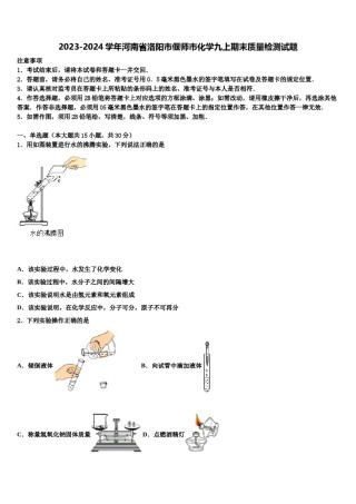 2023-2024学年河南省洛阳市偃师市化学九上期末质量检测试题含解析.doc