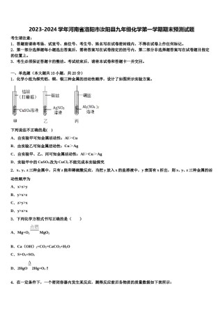 2023-2024学年河南省洛阳市汝阳县九年级化学第一学期期末预测试题含解析.doc