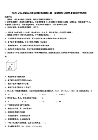 2023-2024学年河南省洛阳市洛龙区第一实验学校化学九上期末联考试题含解析.doc