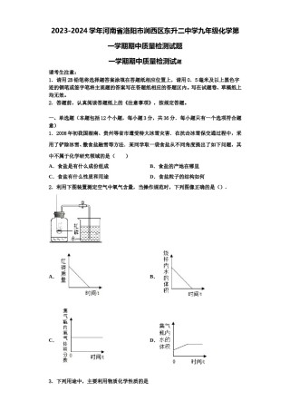2023-2024学年河南省洛阳市涧西区东升二中学九年级化学第一学期期中质量检测试题含解析.doc