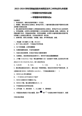 2023-2024学年河南省洛阳市涧西区东升二中学化学九年级第一学期期中统考模拟试题含解析.doc